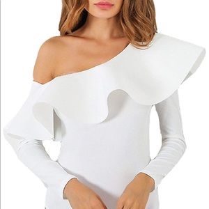 White off shoulder ruffle bodysuit